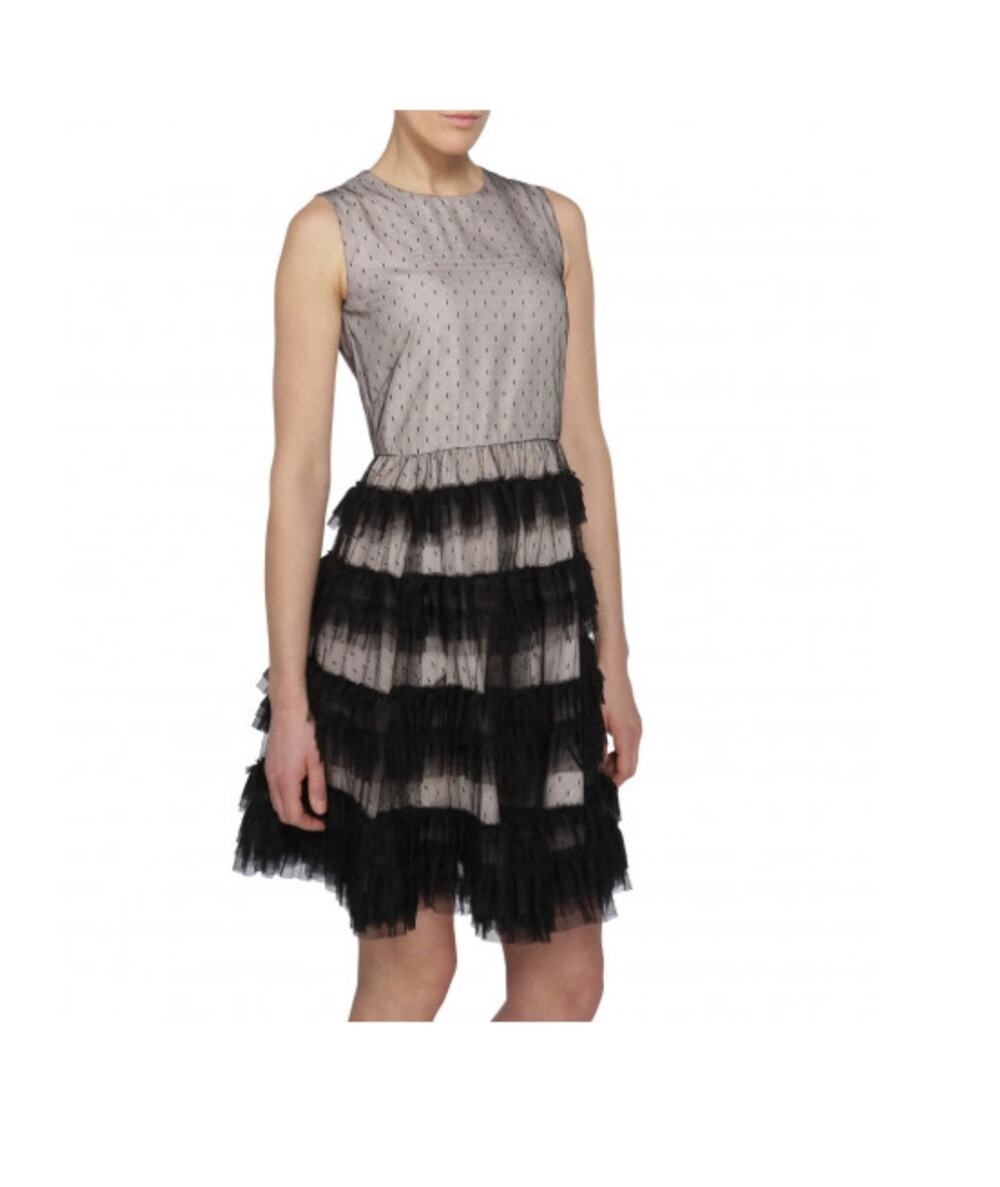 RED Valentino Beige Black Point d’Esprit Tulle Tiered Ruffle Dress